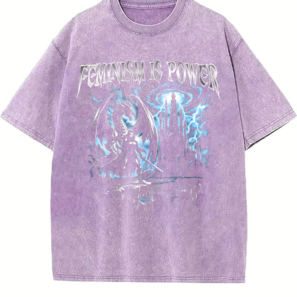 Feminism Is Power Dragon 90s Vintage Washed T-Shirt product image 6