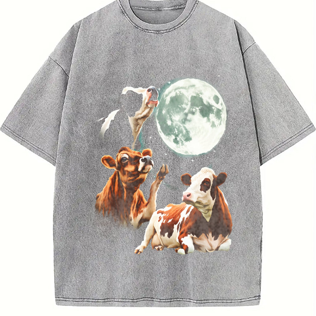 Cow Howling At Moon 90s Vintage Washed T-Shirt product image 5