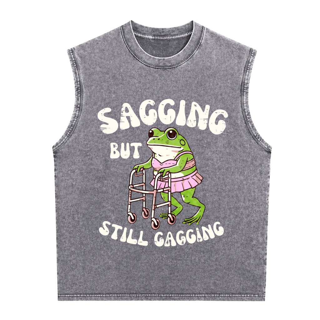 Sagging But Still Gagging Frog Funny Cringe Meme Men's Washed Tank Top