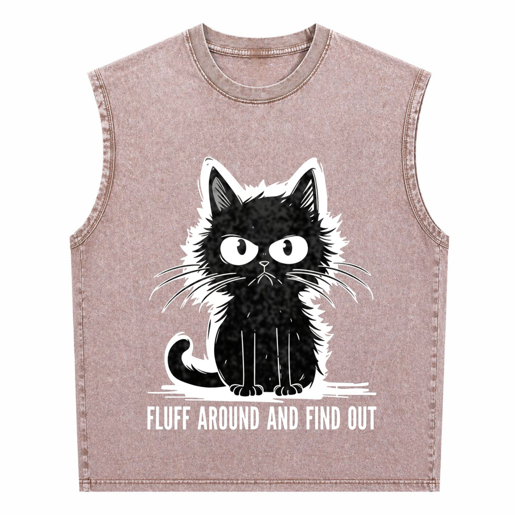 Funny Cat Fluff Around And Find Out Men's Washed Tank Top