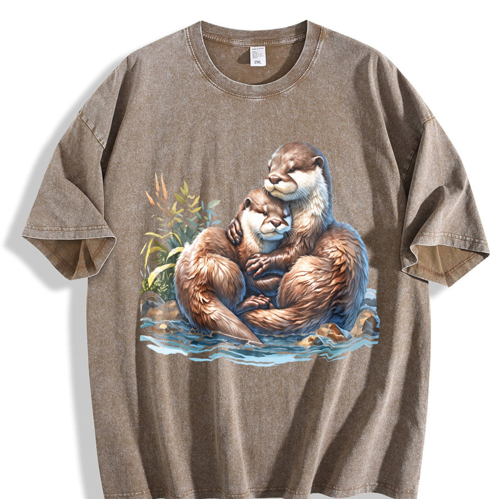 Two River Otters Cuddling Wilderness 90s Vintage Washed product image 3