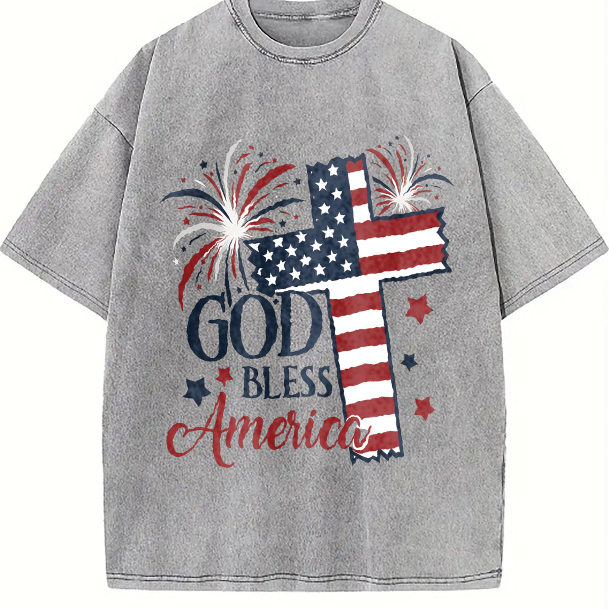 God Bless America Flag Cross Vintage Washed T-Shirt product image 5