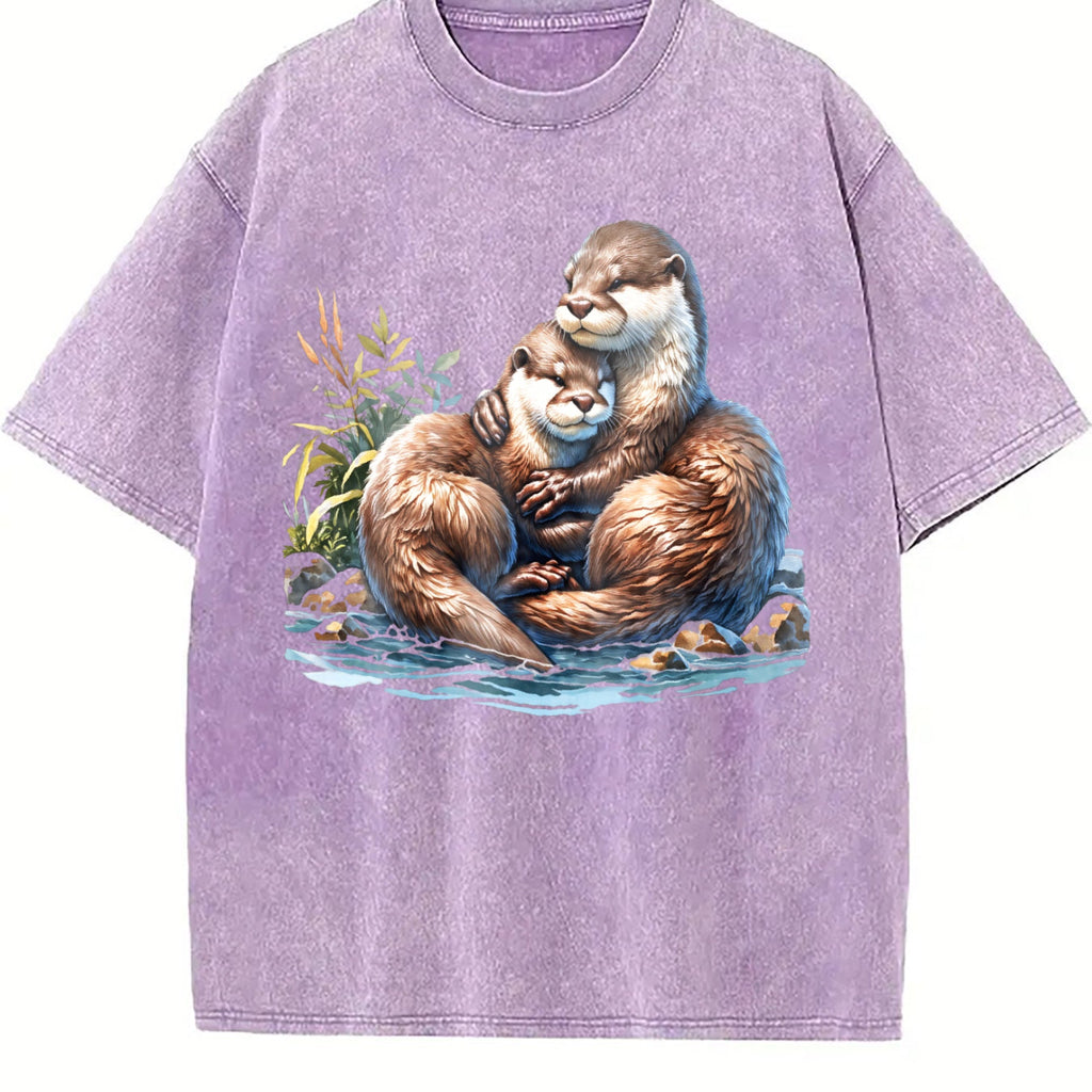 Two River Otters Cuddling Wilderness 90s Vintage Washed product image 6