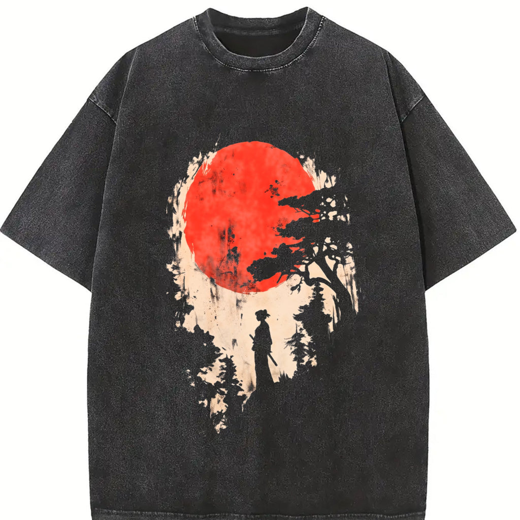 Distressed Red Sun Art Vintage Washed T-Shirt product image 2