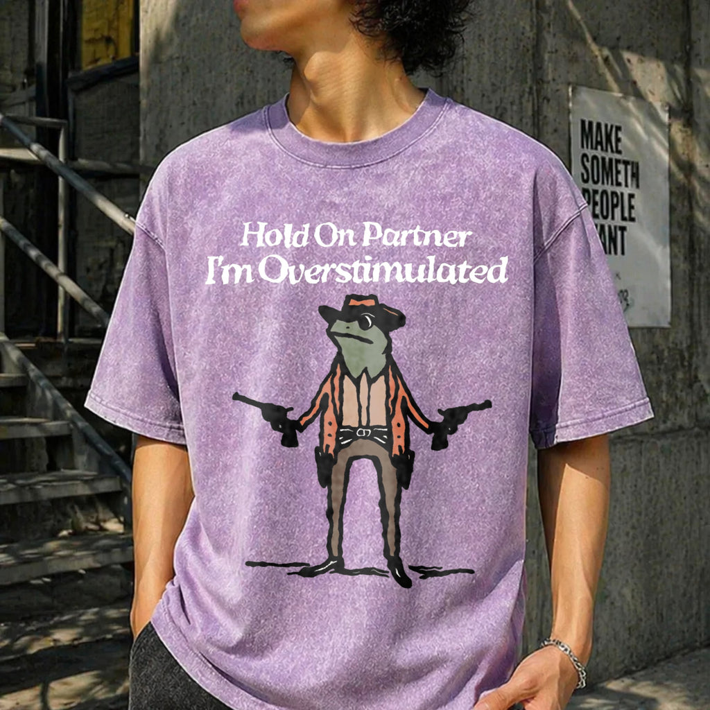 Hold On I'm Overstimulated Funny Vintage Washed T-Shirt product image 6