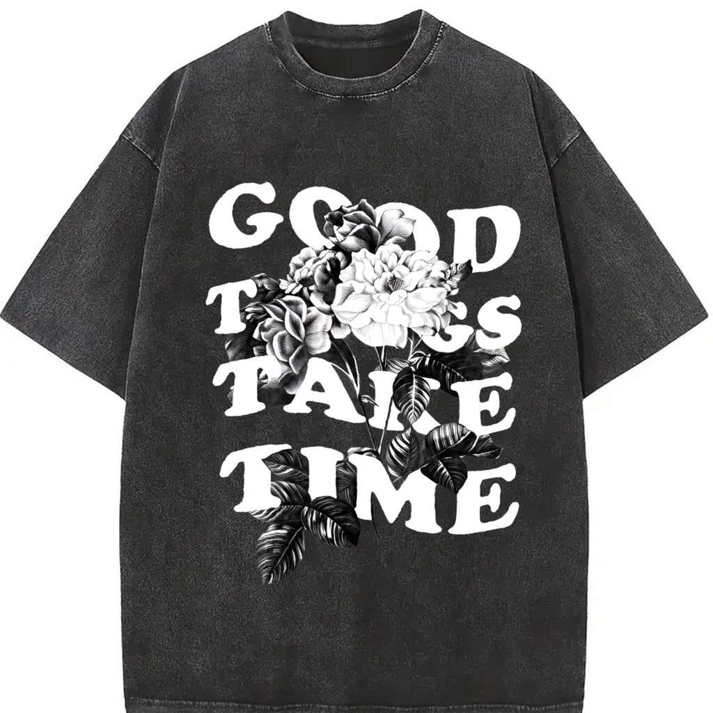 Good Things Take Time Flowers Vintage Washed T-Shirt product image 2