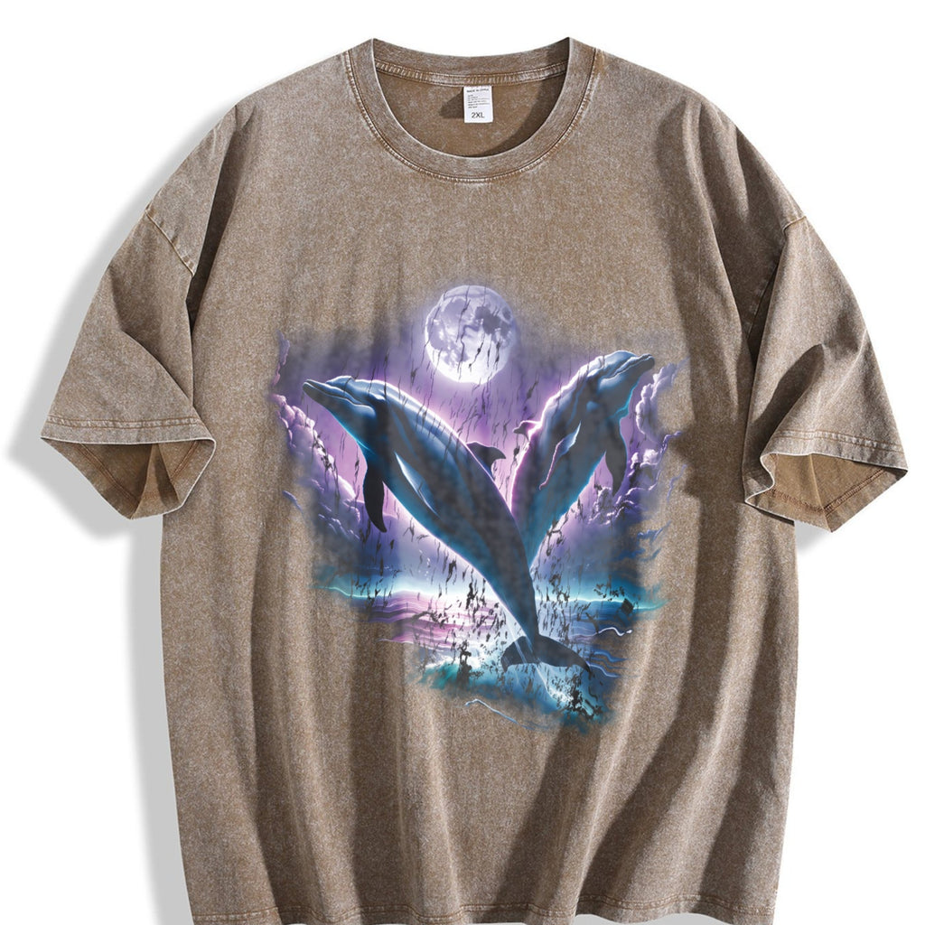 Two Dolphins Moon Vintage Washed T-Shirt product image 3