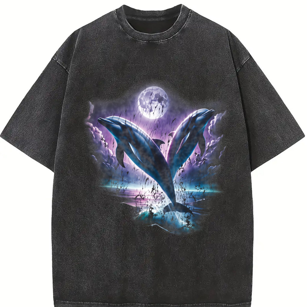 Two Dolphins Moon Vintage Washed T-Shirt product image 2