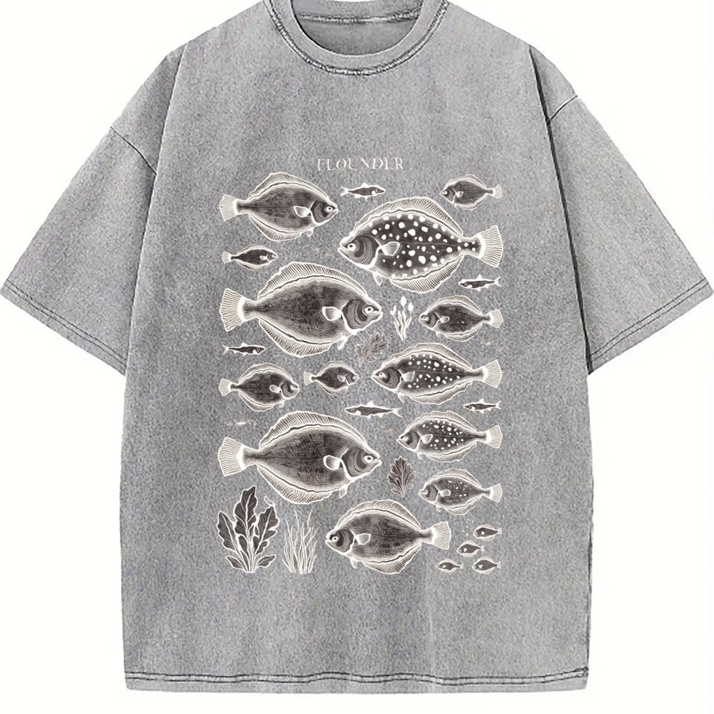 Flounder Fish 90s Vintage Washed T-Shirt product image 5