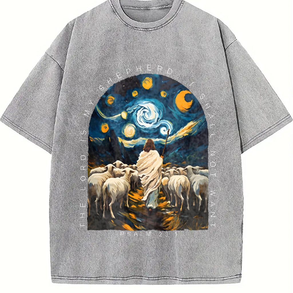Shepherd and Sheep under a Starry Night Vintage Washed product image 5