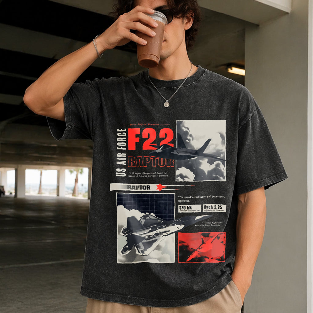 F-22 Raptor Military Funny Good Vintage Washed T-Shirt product image 2