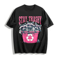 Stay Trashy - Black With Pink Raccoon & Bin Cotton T-Shirt product image 1