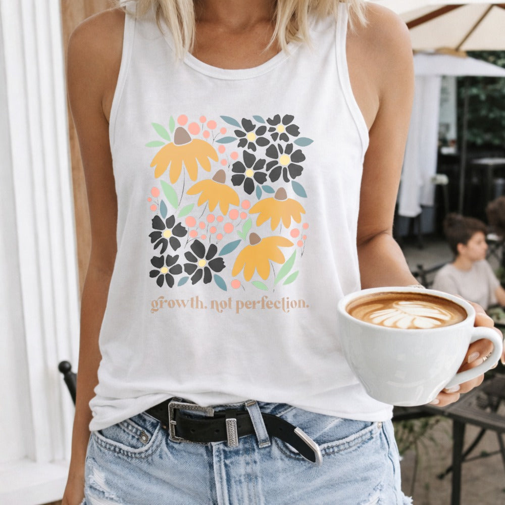 Floral With Yellow And White Flowers Regular - Fun Cartoon Women's Tank Top