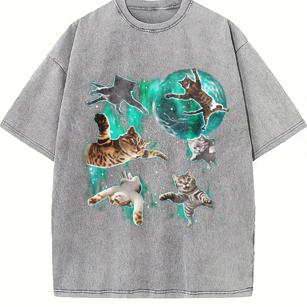 Cats Flying In Galaxy 90s Vintage Washed T-Shirt product image 5