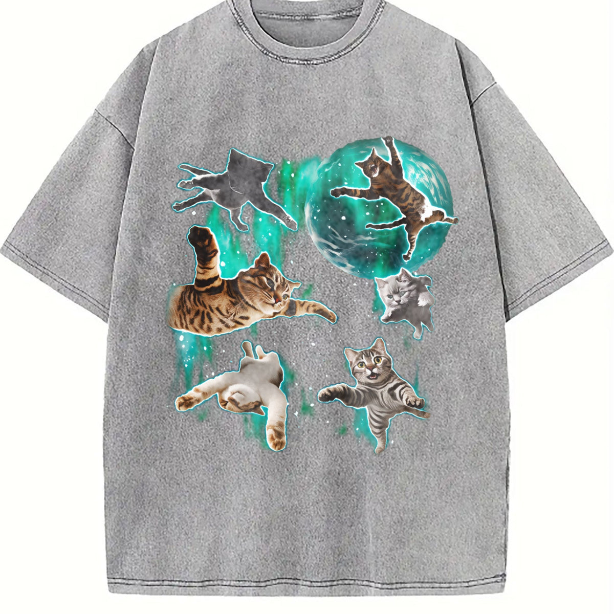 Cats Flying In Galaxy 90s Vintage Washed T-Shirt product image 5