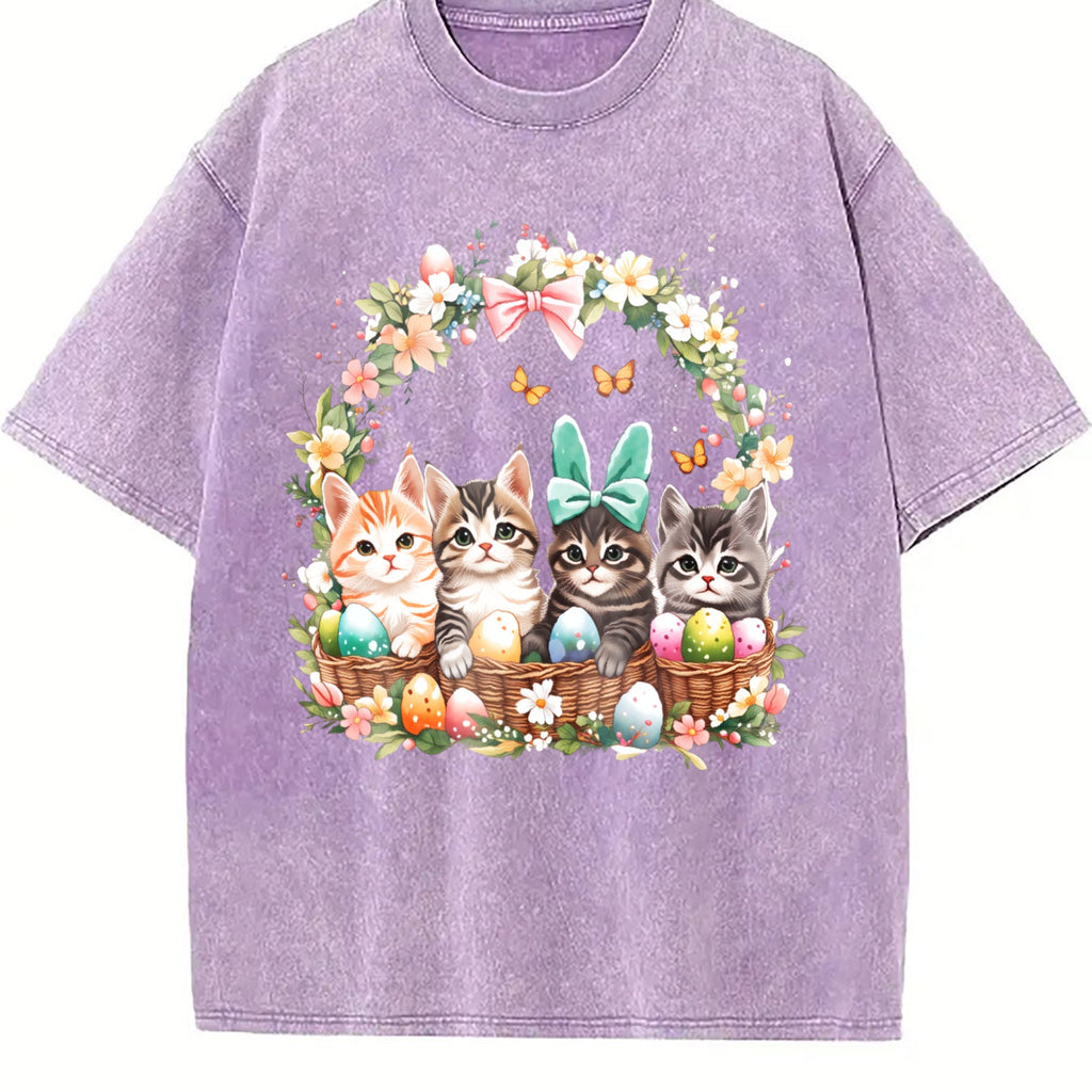 Ladies' Summer Cat In Easter Basket Vintage Washed T-Shirt product image 6