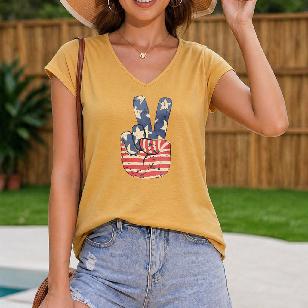 Summer For A Front - A White With A Peace Sign And USA Women's V-Neck Tank Top