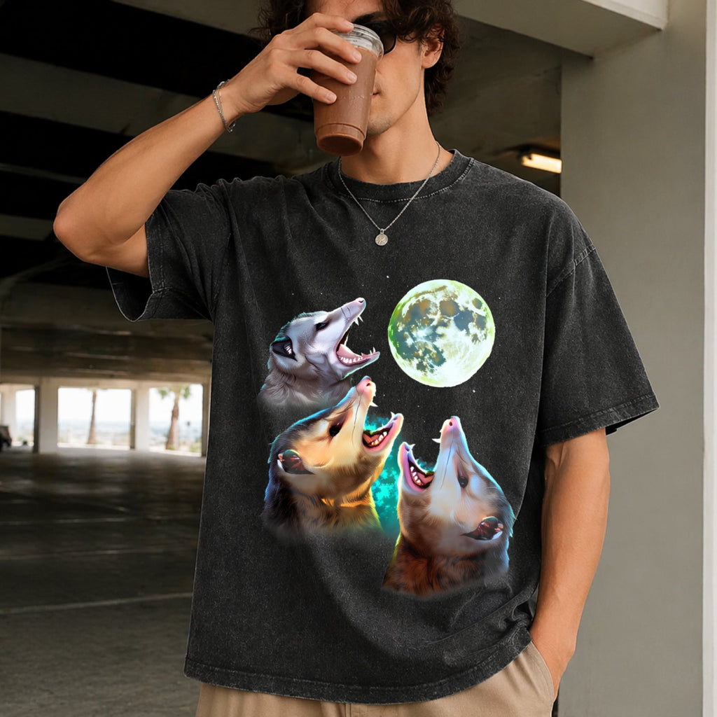 Three Possums Howling At Moon Vintage Washed T-Shirt product image 2
