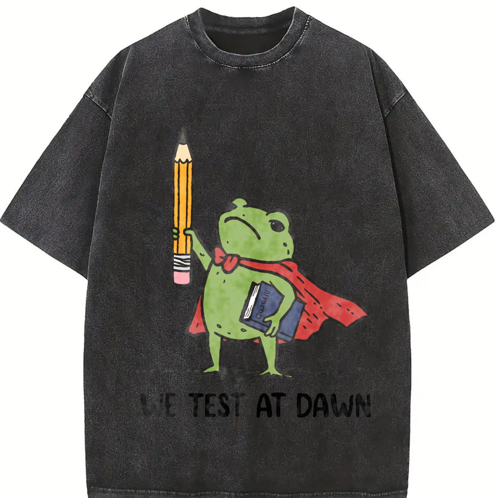We Test At Dawn Funny Teacher Frog Vintage Washed T-Shirt product image 2