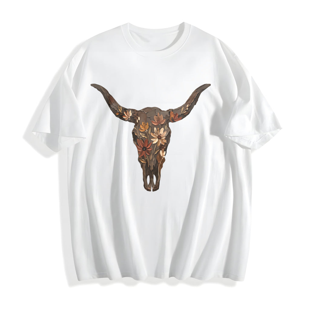 Brushstroke Floral Western Cow Skull Cowboy Punchy Cotton product image 2