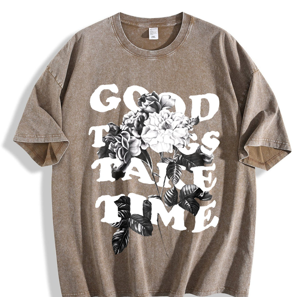 Good Things Take Time Flowers Vintage Washed T-Shirt product image 3