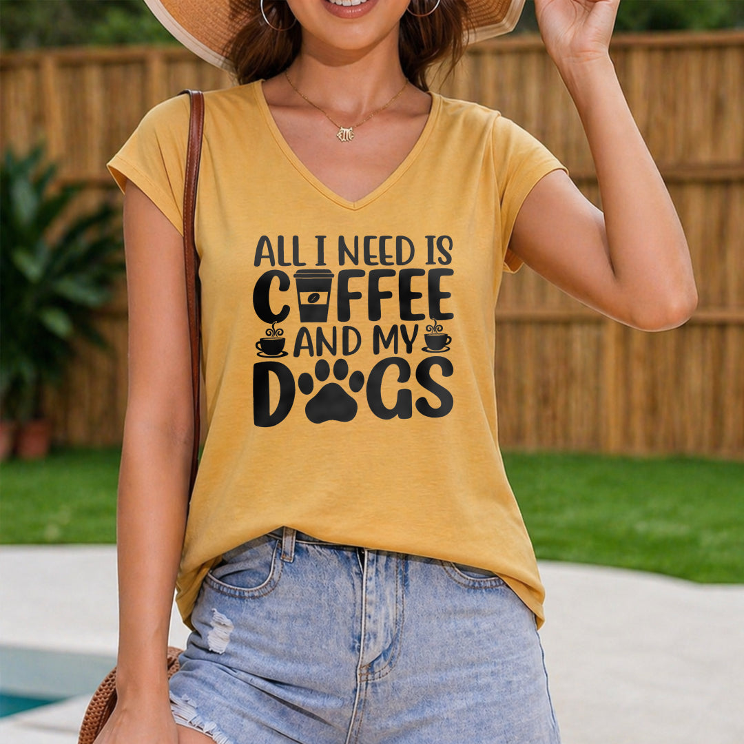 Patterned All I Need Is Coffee And My Dogs Women's V-Neck Tank Top