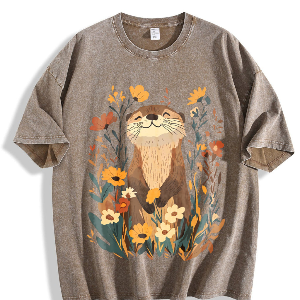 Botanical Otter & Plants Vintage Washed T-Shirt product image 3
