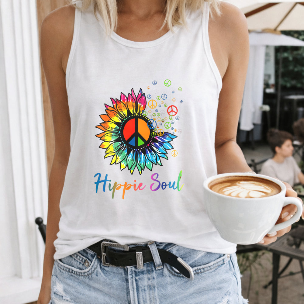 Hippie Soul Letter & Sunflower Women's Tank Top