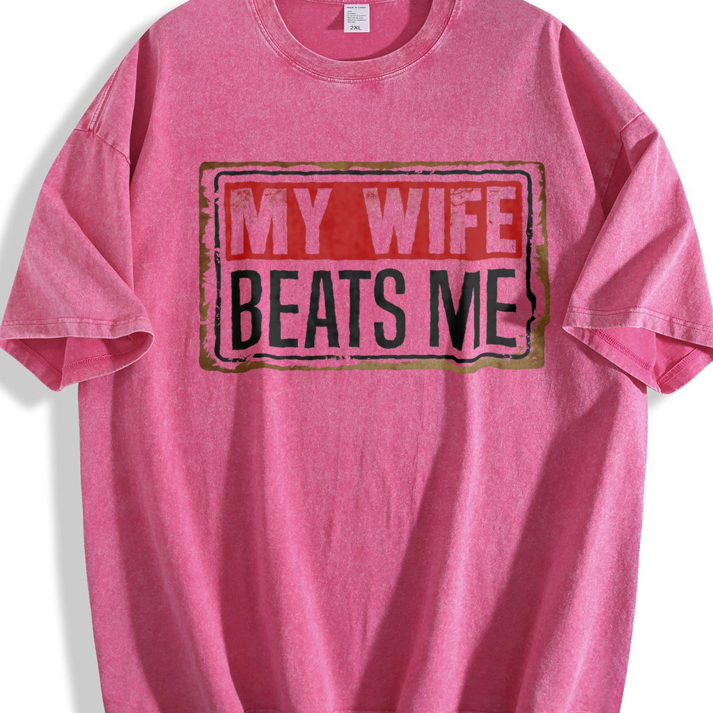 Funny My Wife Beats Me Vintage Washed T-Shirt product image 5