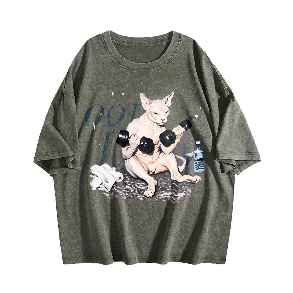 Sphynx Cat Workout Vintage Washed T-Shirt product image 4