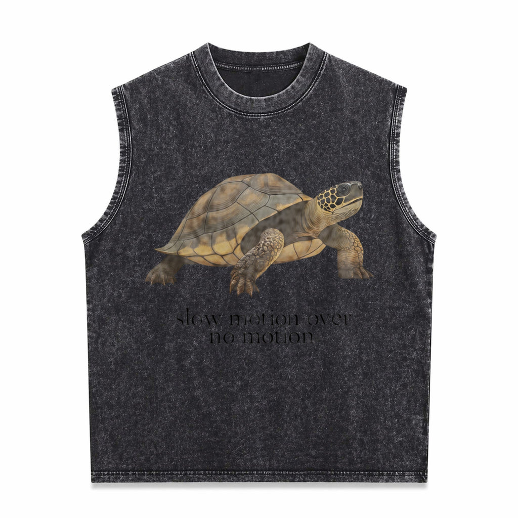 Slow Motion Over No Motion Turtle - Funny Gen Z Slang Men's Washed Tank Top