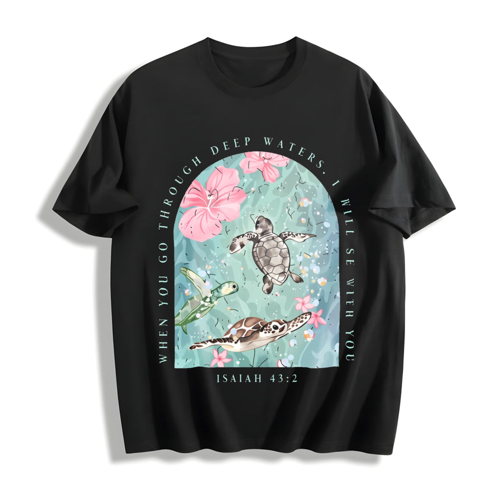 Sea Turtle & Text I Will Be With You Cotton T-Shirt product image 1