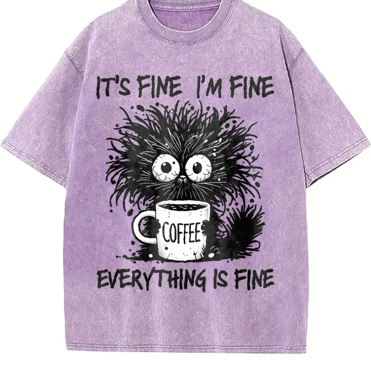 Animal Letter Furry Cat Coffee Vintage Washed T-Shirt product image 6