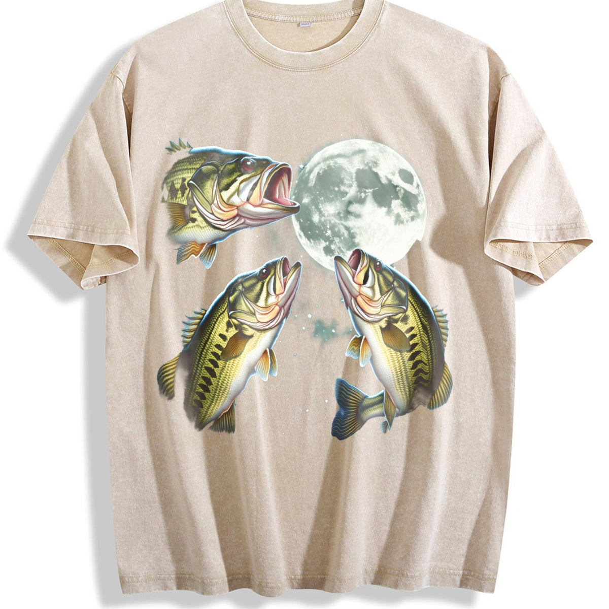 Bass Fish Howling At Moon 90s Vintage Washed T-Shirt product image 1