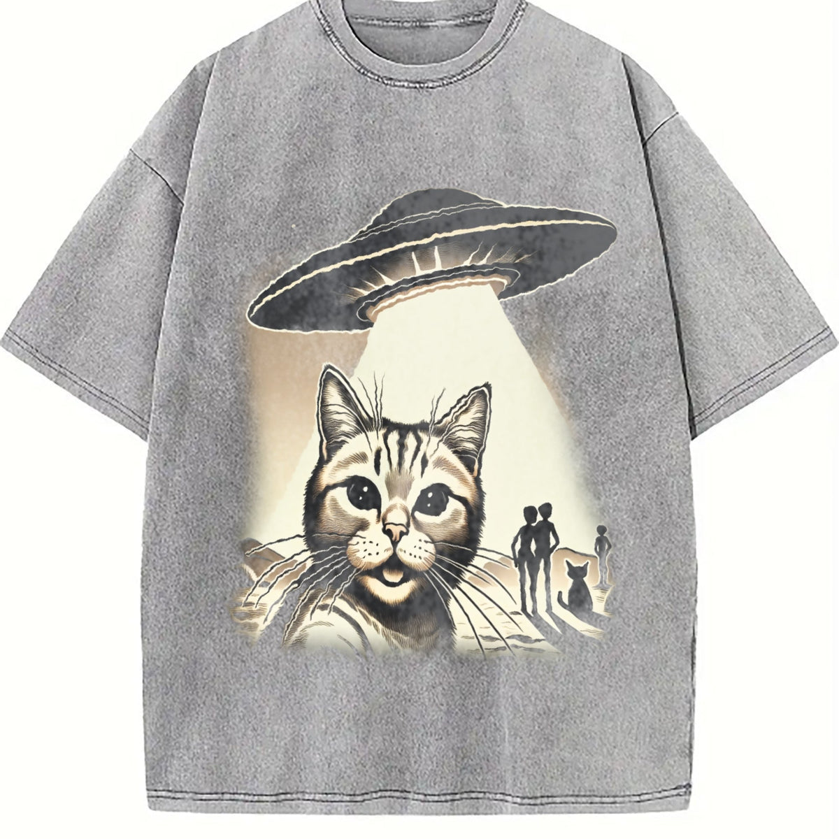 Cat UFO Selfie 90s Vintage Washed T-Shirt product image 5