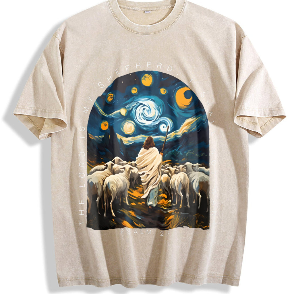 Shepherd and Sheep under a Starry Night Vintage Washed product image 1