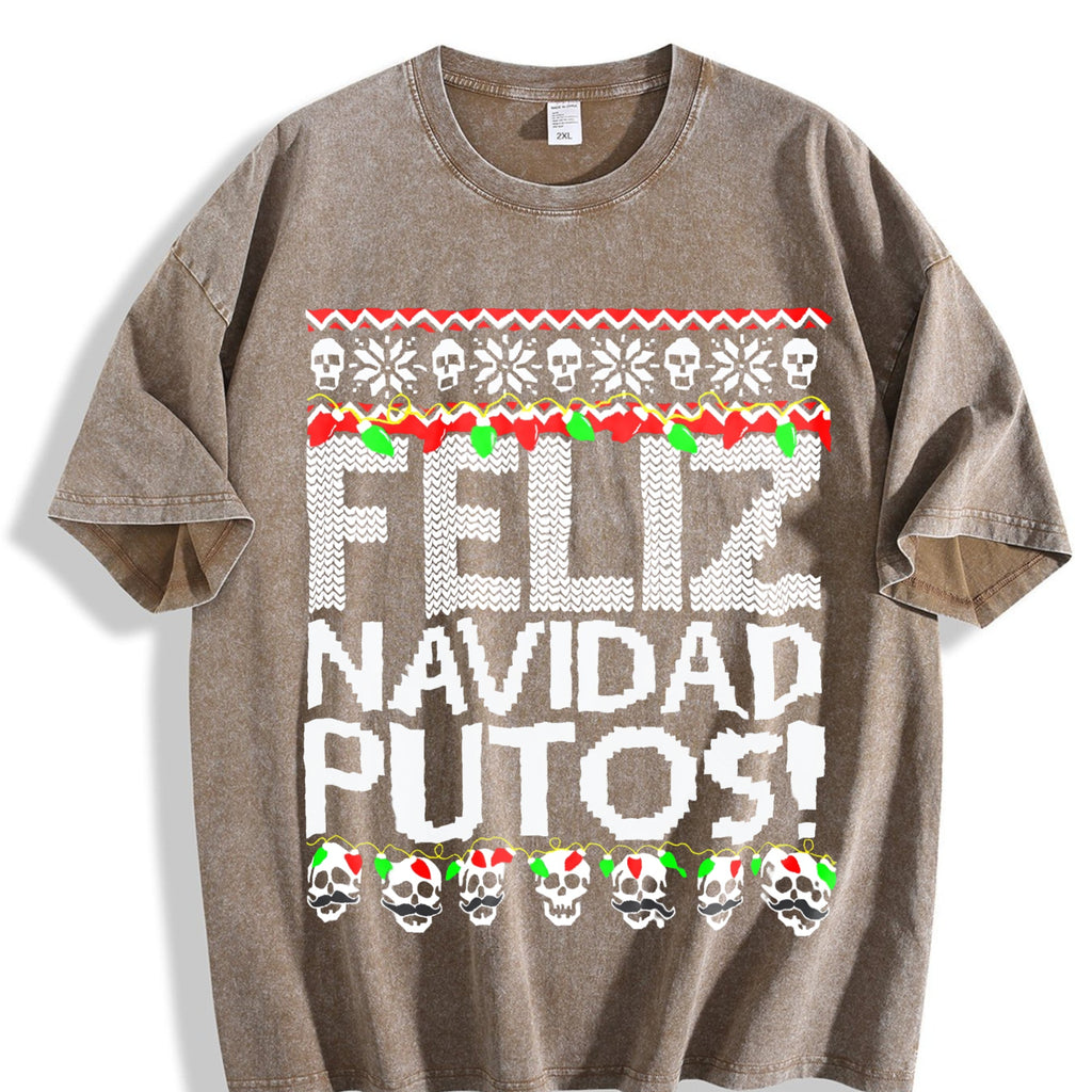 Funny Feliz Navidad Putos - Black Vintage Washed T-Shirt product image 3