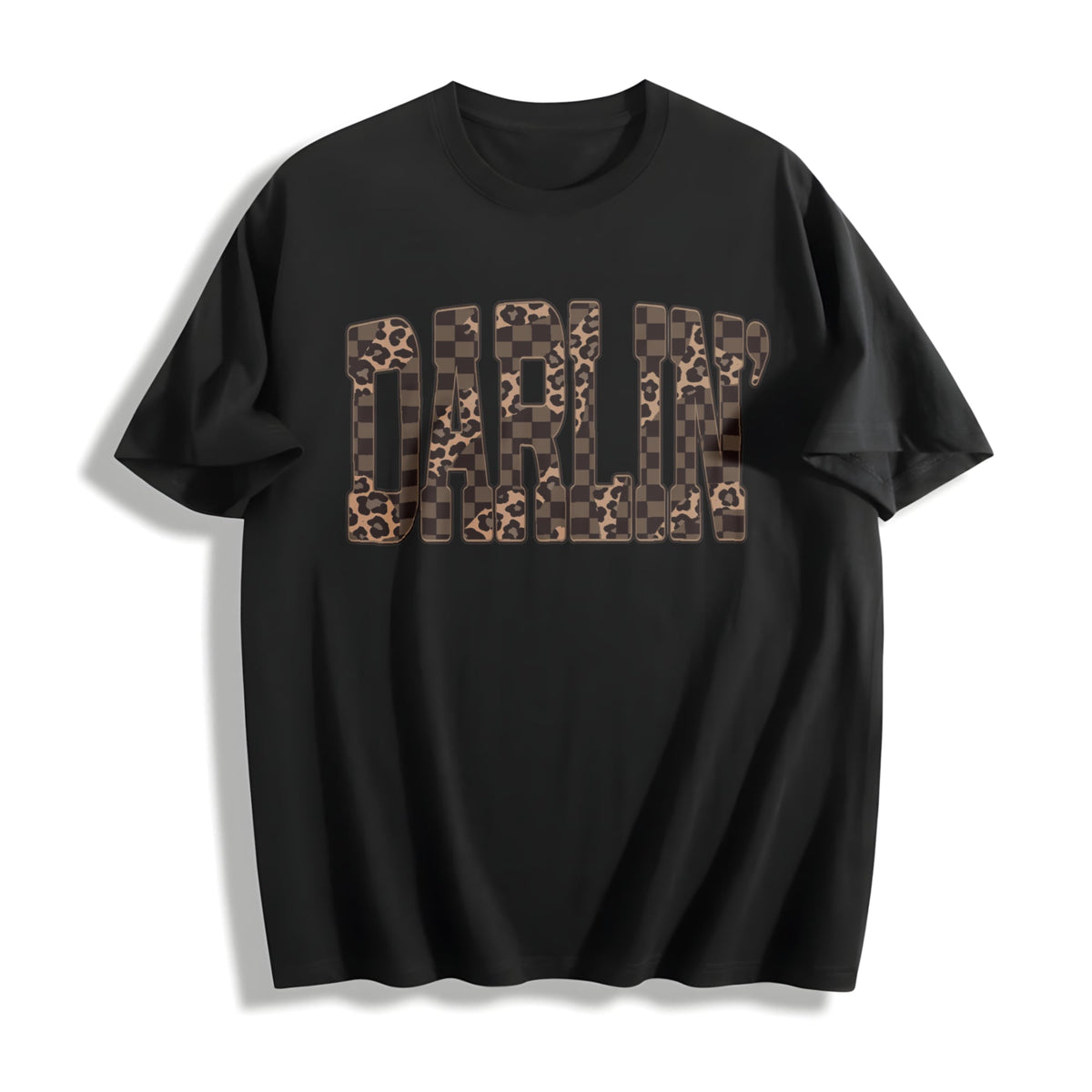 Western Checkered Leopard Cotton T-Shirt product image 1