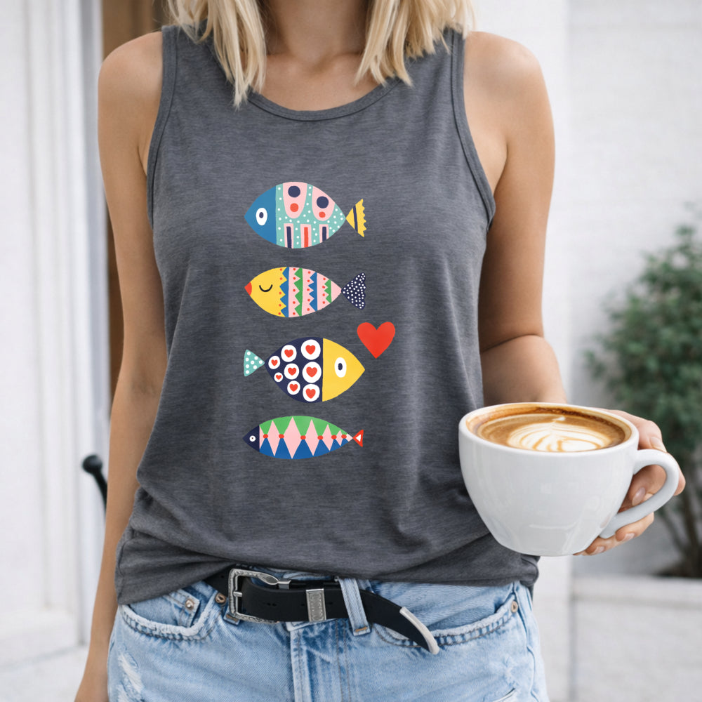 Colorful Fish and Heart Women's Tank Top