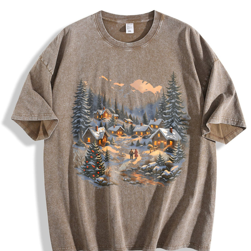 Christmas Winter Village Vintage Washed T-Shirt product image 3