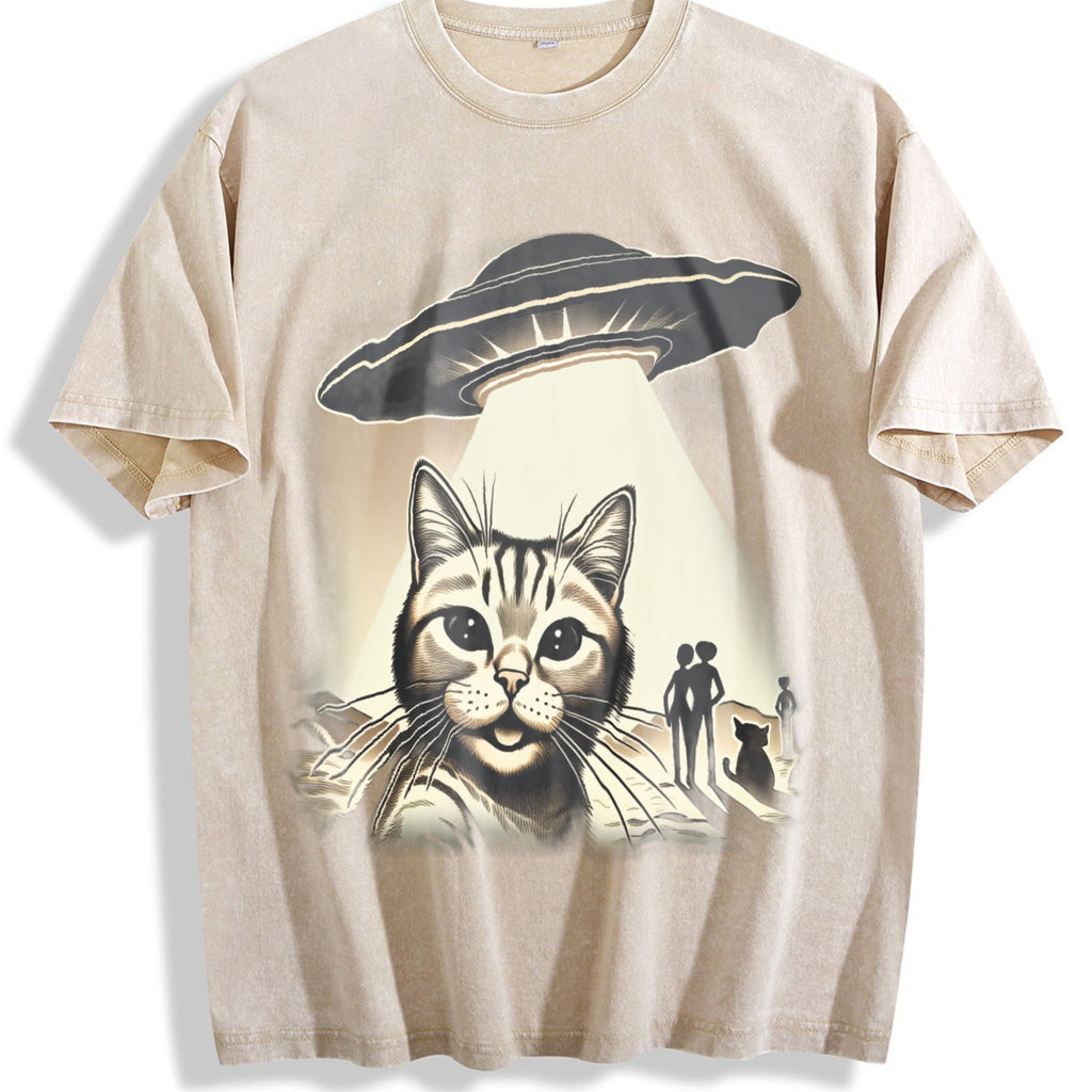 Cat UFO Selfie 90s Vintage Washed T-Shirt product image 1