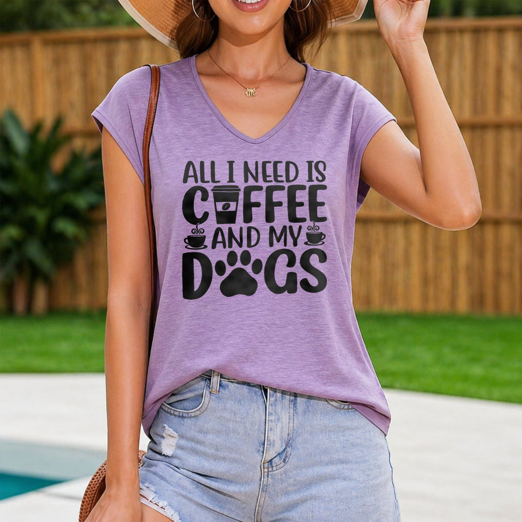 Patterned All I Need Is Coffee And My Dogs Women's V-Neck Tank Top