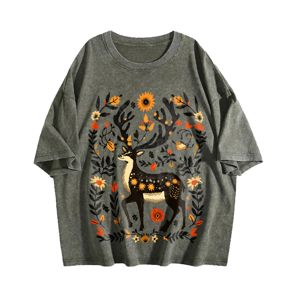 Summer A Bohemian- Floral Moose Vintage Washed T-Shirt product image 4