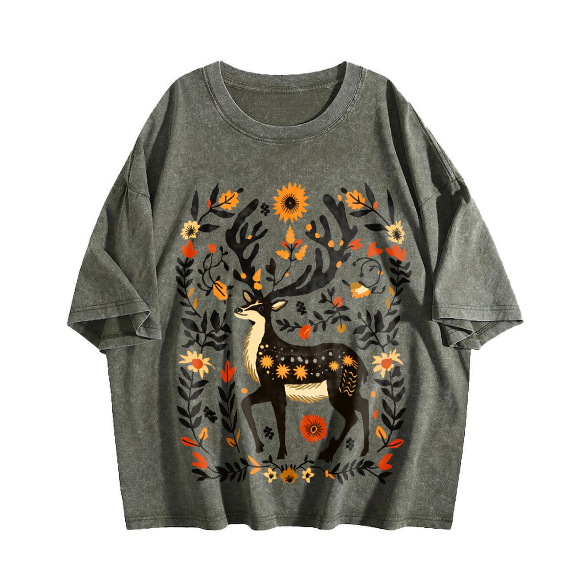 Summer A Bohemian- Floral Moose Vintage Washed T-Shirt product image 4