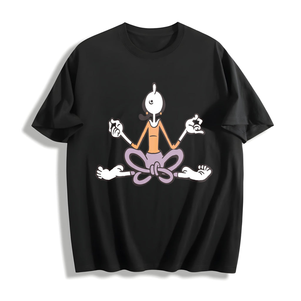 Cartoon Yoga Meditating Cotton T-Shirt product image 1