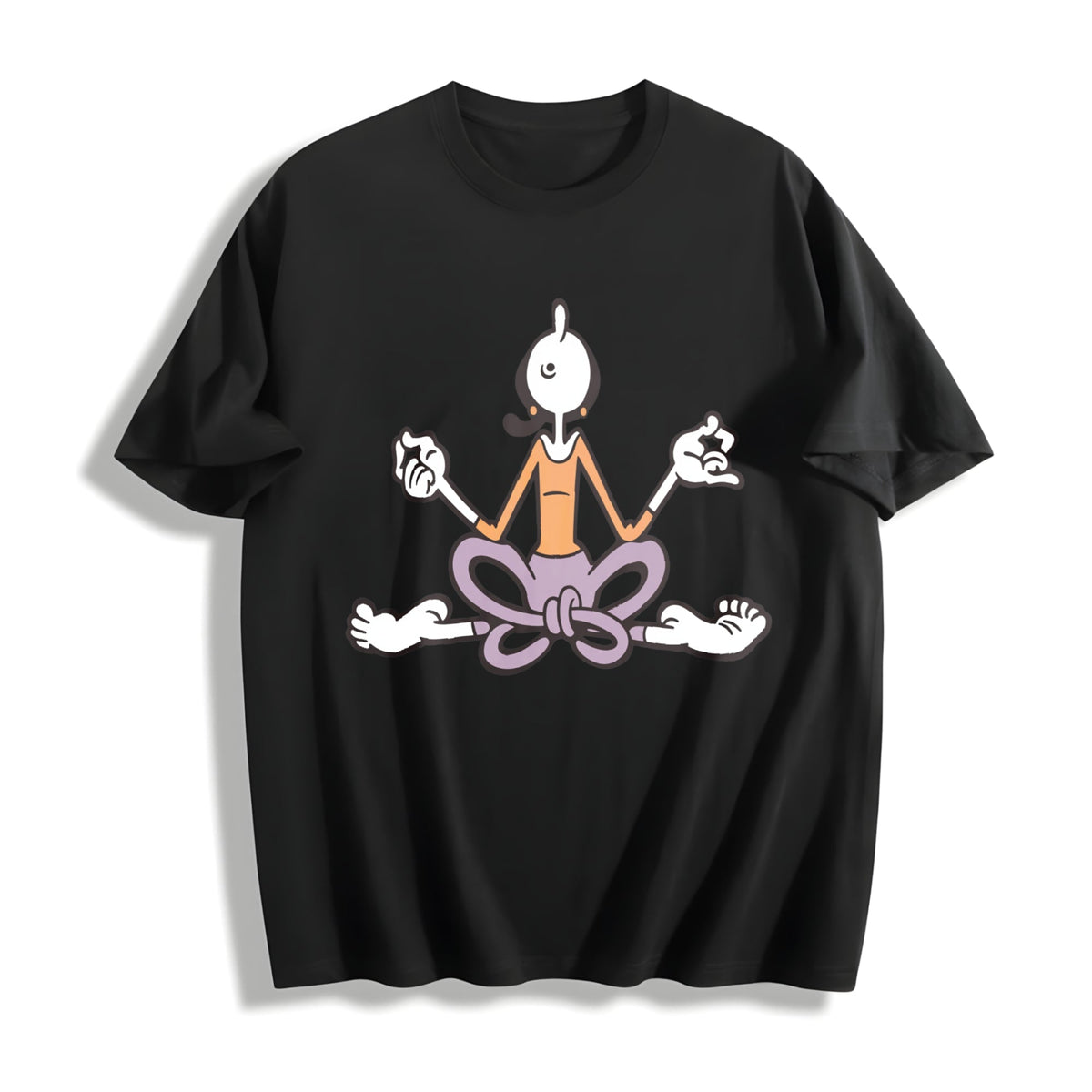 Cartoon Yoga Meditating Cotton T-Shirt product image 1