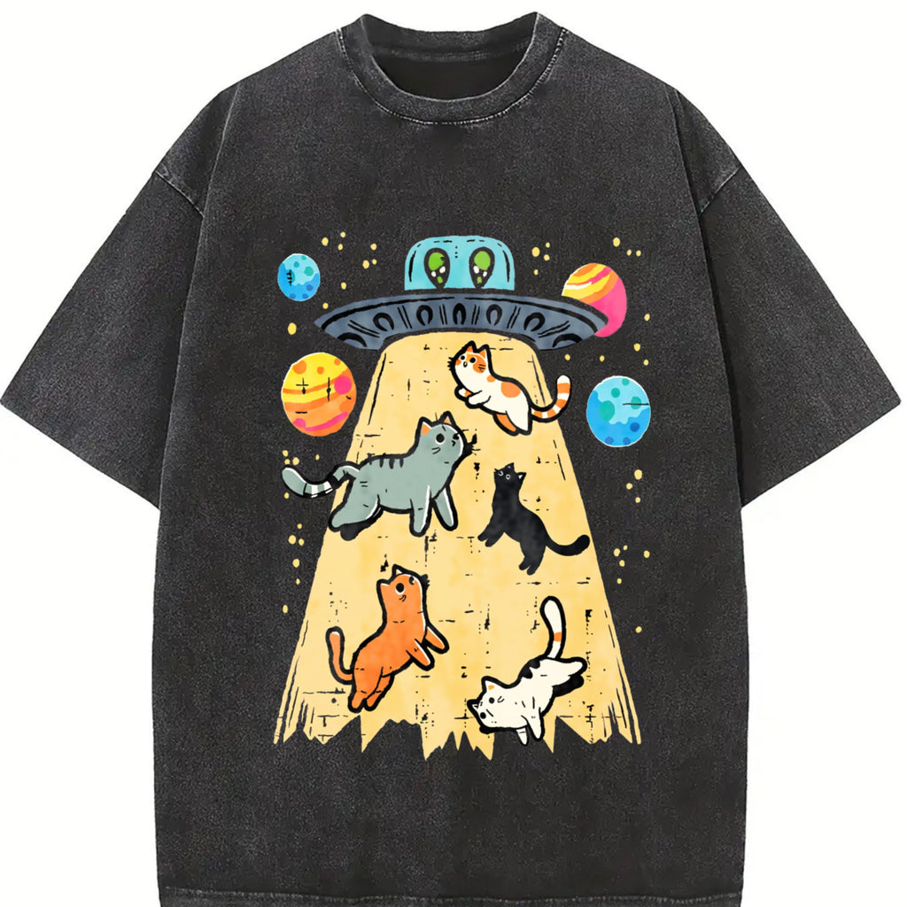 Summer UFO Takeaway Cute Cat Vintage Washed T-Shirt product image 2