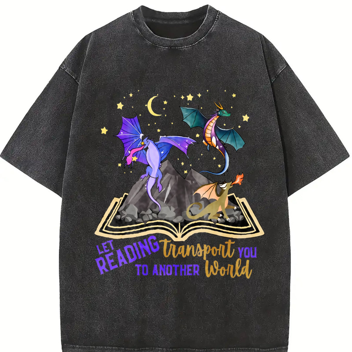 Let Reading Transport You Dragon Book Vintage Washed T-Shirt product image 2