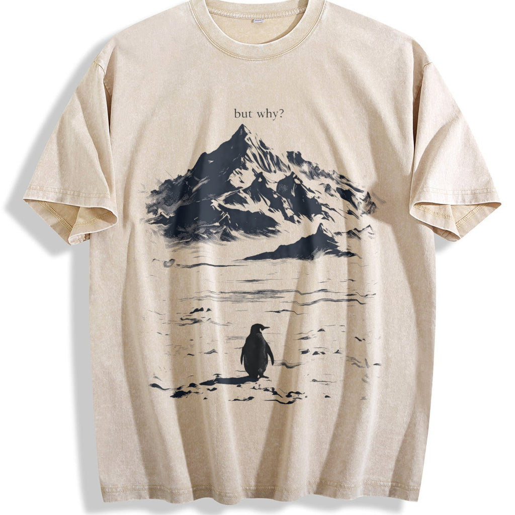 Lone Penguin Mountain Meme Vintage Washed T-Shirt product image 1