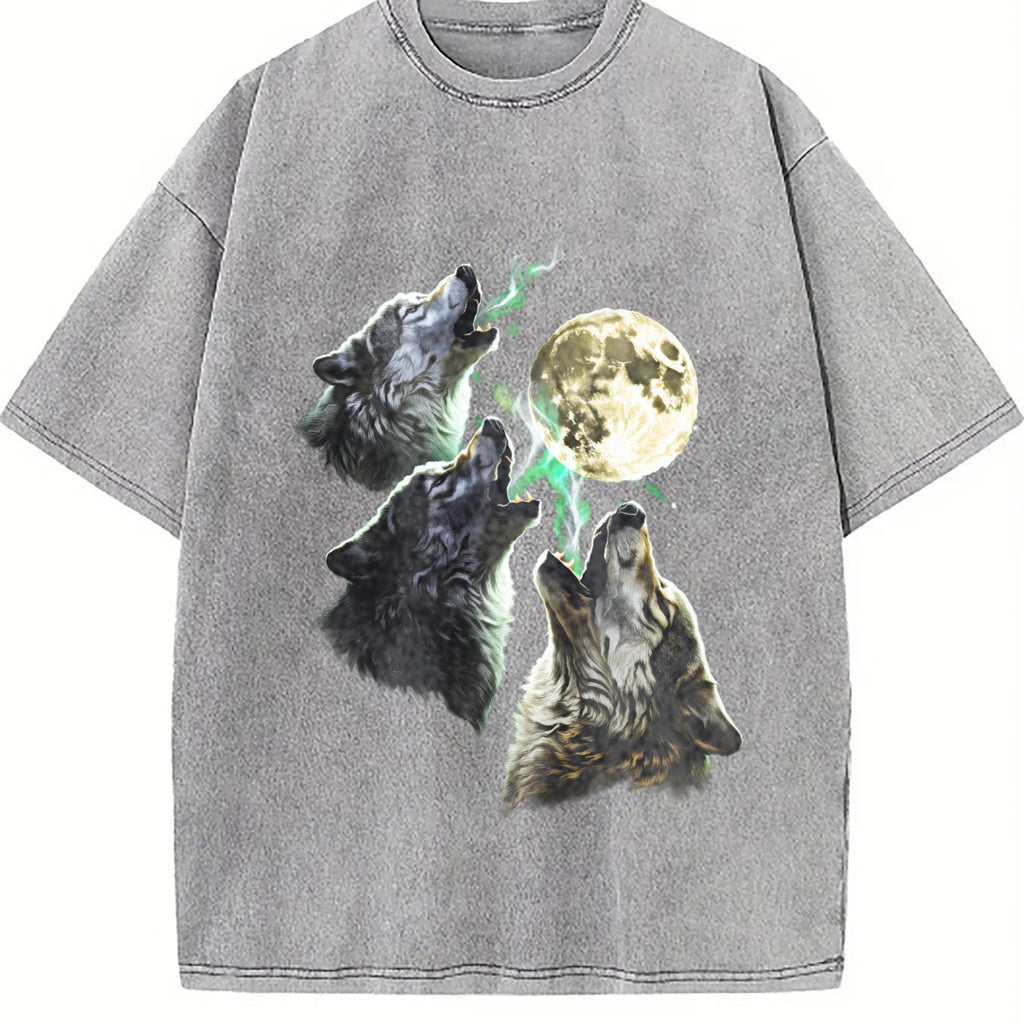 Wolves Howling To Moon 90s Vintage Washed T-Shirt product image 5